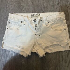 Free People Cream Distressed Jean Shorts